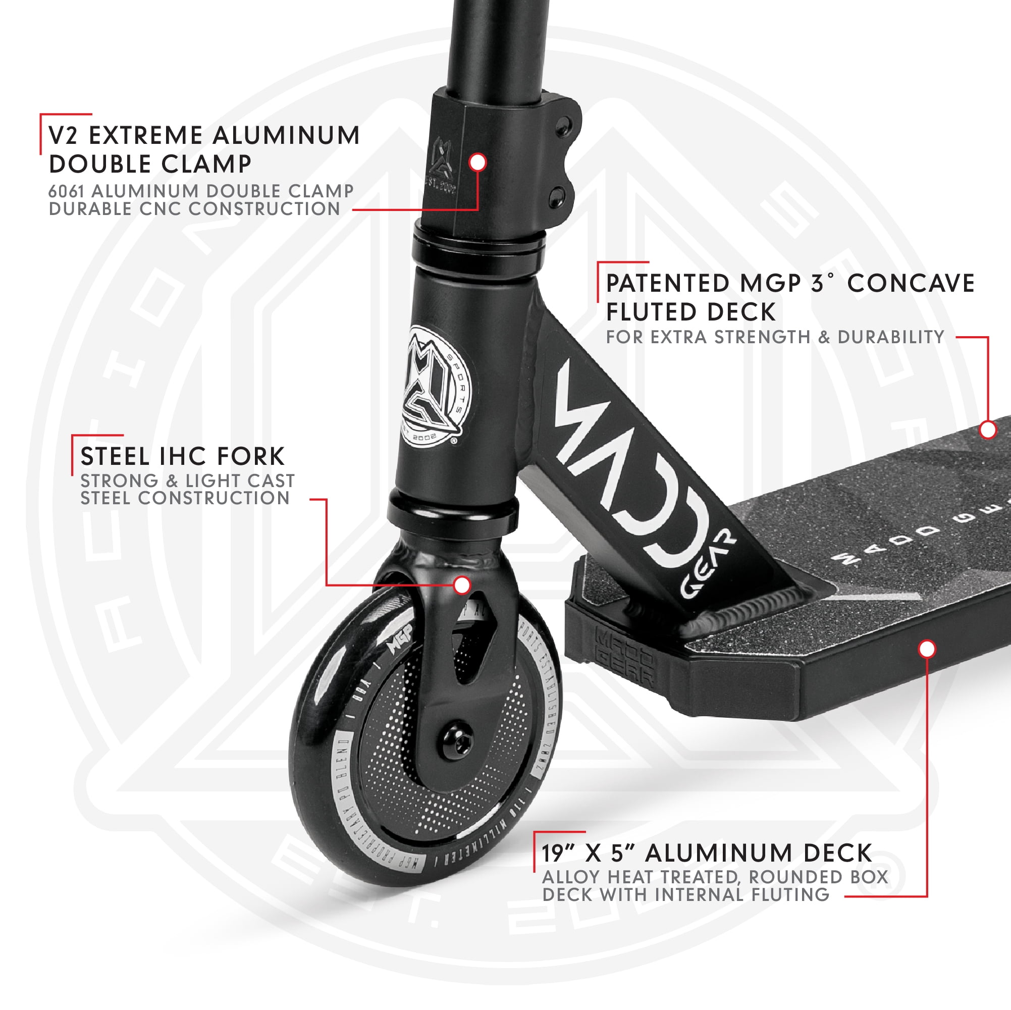 Madd Gear Renegade Pro 19.5" x 5" Pro Scooter - Black/White-Unisex