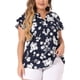 thumbnail image 1 of Blusas de manga corta con volantes en V retro de flores para mujeres de tallas grandes Agnes Orinda 3X azul marino, 1 of 6