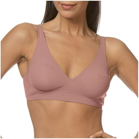 GEWSEY Womens Wireless Seamless Bras Deep V No Underwire Push Up Bras Supportive Full Coverage Bralettes Plunge T Shirt Bra Pink  M