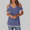 thumbnail image 2 of Kaemgyyd Summer Tops Womens Stripe Short Sleeve Cold Shoulder Tunic Tee V Neck Loose Casual Shirts Fashion, 2 of 6