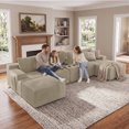 thumbnail image 3 of Muumblus 140" Oversized Modular Sectional Sofa with Storage Console & 2 Ottomans, U-Shaped Boneless Cloud Couch for Living Room, Camel Corduroy, 3 of 9