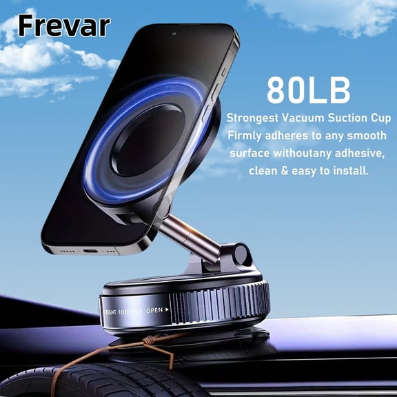 Vacuum Magnetic Phone Holder for Car/Gym/Mirror/Shower, 360° Adjustable Magnetic Car Mount, Foldable Portable Suction Cup Cell Phone Mount , Compatible with All Smartphones & All Car Models