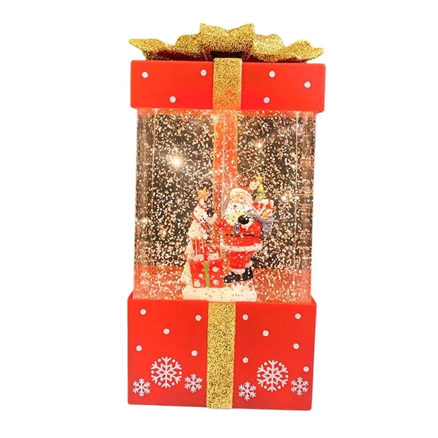 simhoa Creative Christmas Music Box Lantern Music Box Glittering Snowing Christmas Tree Red