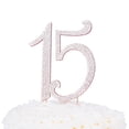 thumbnail image 6 of 15 Cake Topper Rhinestone Rose Gold 15th Birthday Quinceañera Number Decoration (Rose Gold), 6 of 8