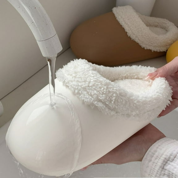 Weloille Winter Indoor Single Color Water Proof Soft Bottom Cotton Slippers Gooses Eggs Shoes Bedroom Warm Cotton Shoes Plush Slippers Ladies Cotton Slippers