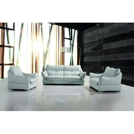 Maxwest P600 Os Modern Light Grey Leather Sofa Loveseat And Chair Set 3 Pcs