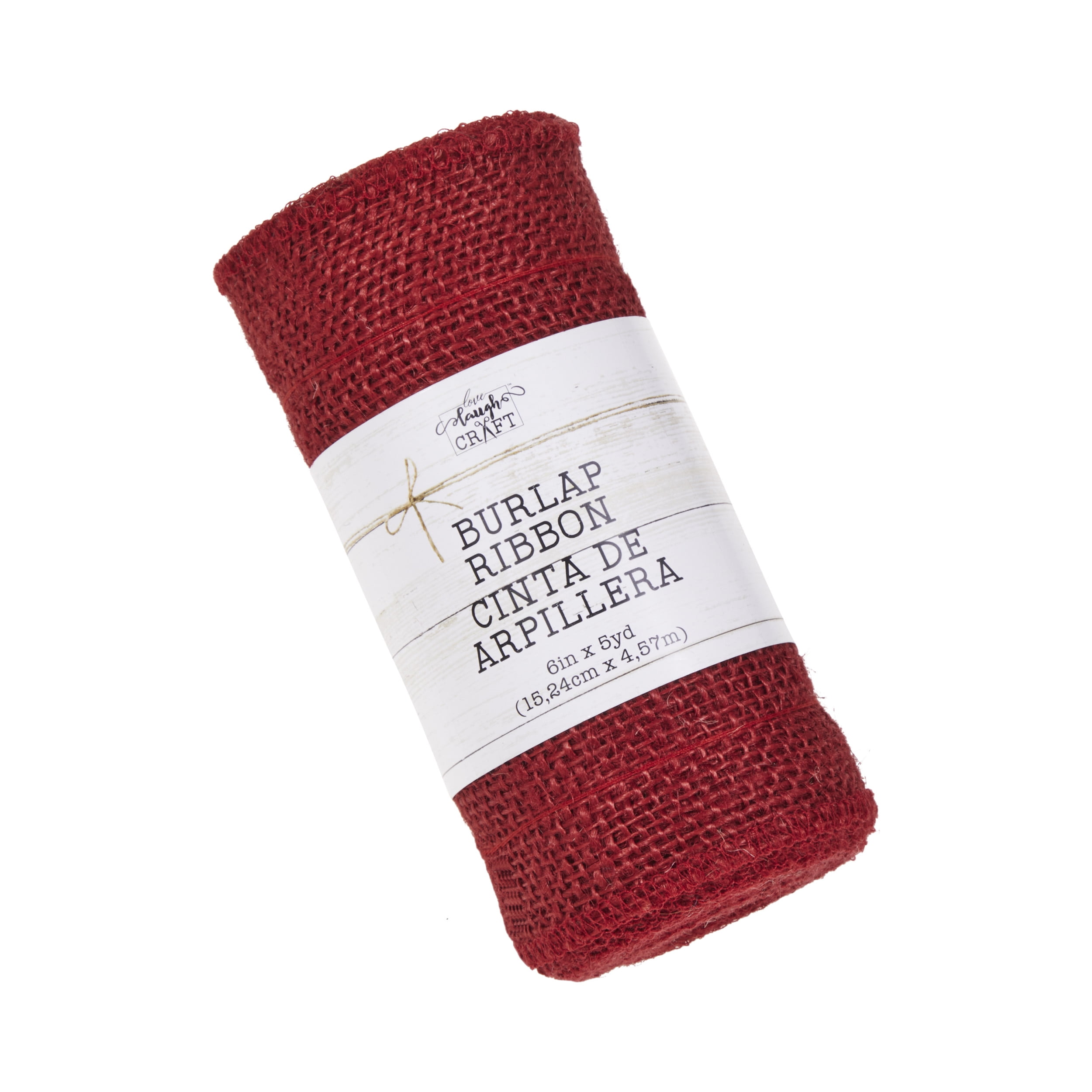 Love, Laugh, Craft Jute Burlap Roll, Finished Edges, 6"W x 5-Yards, 7-Pk, Precut, Red