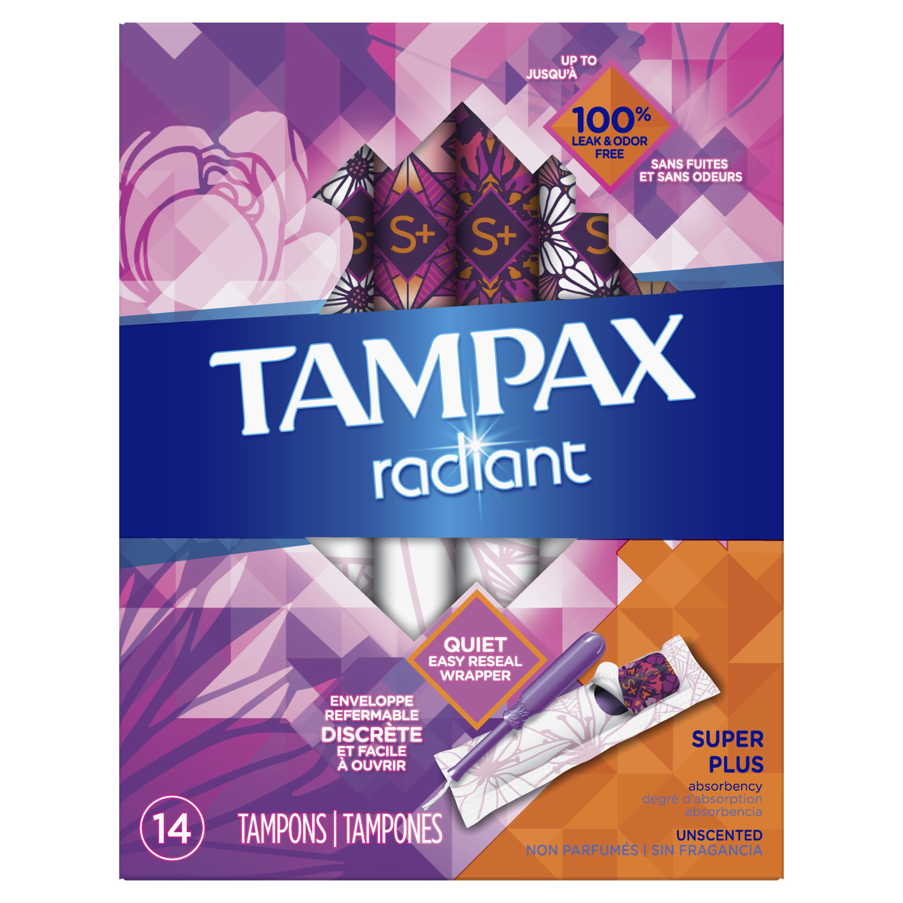 Tampax Radiant Tampons, Super Plus Absorbency, 14 Count