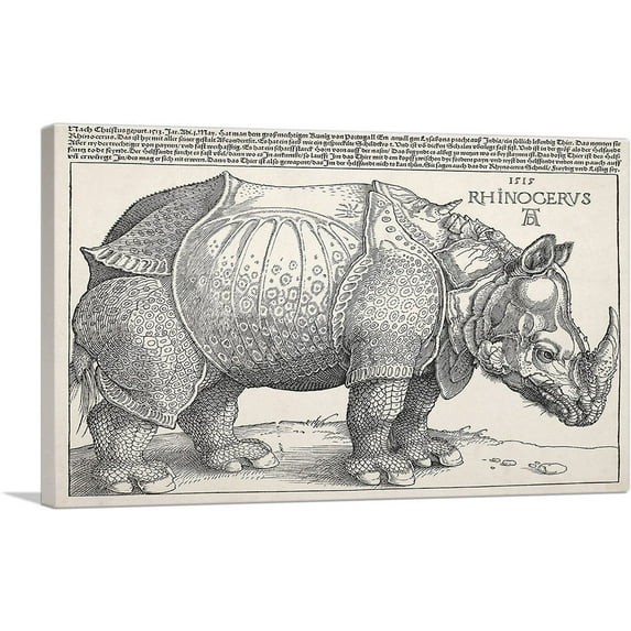 ARTCANVAS The Rhinoceros 1515 Canvas Art Print by Albrecht Durer - Size: 60" x 40" (1.50" Deep)