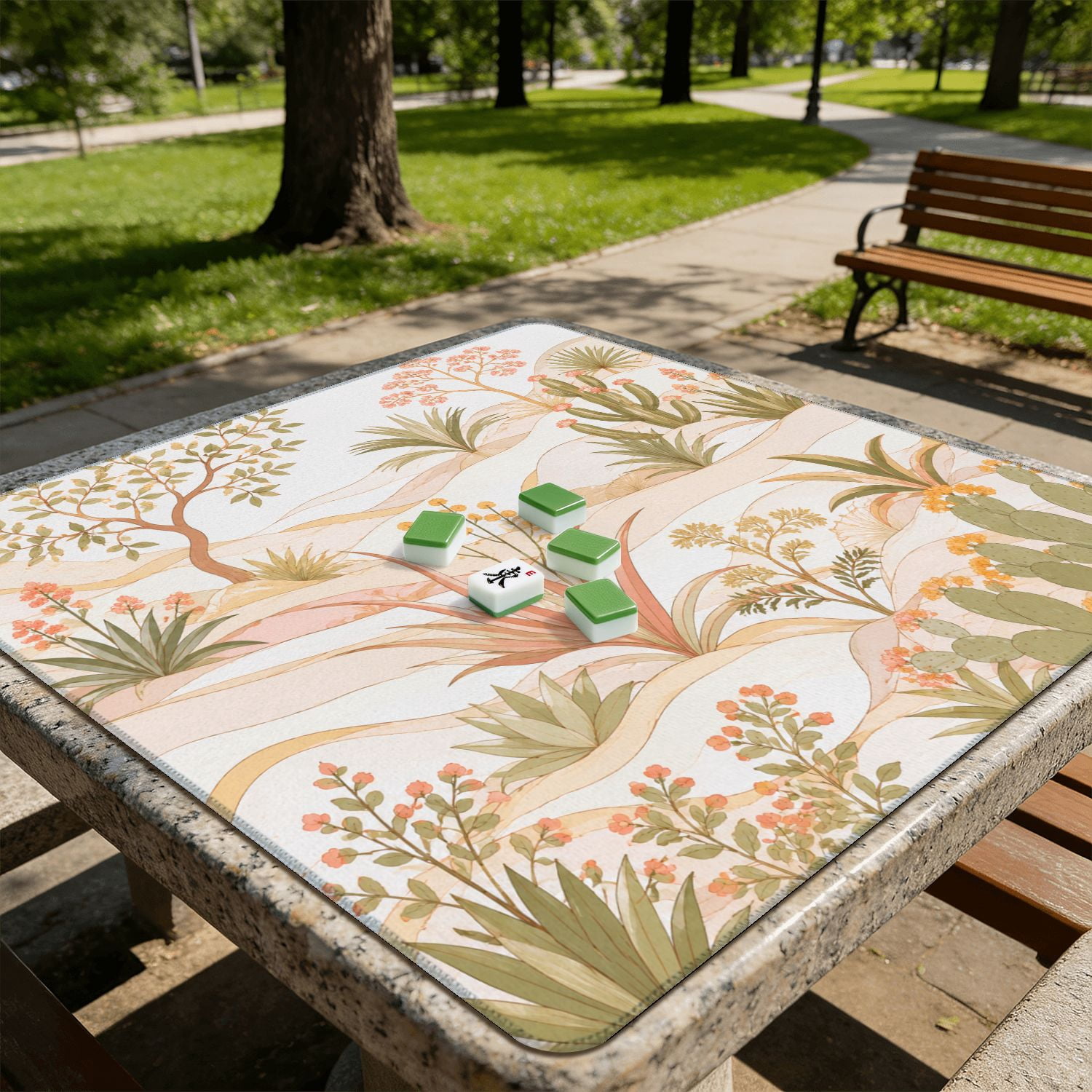 Mahjong Mat 31.5" x 31.5" Elegant Hand Painted Crane Birds Floral Botanical Elements Soft Pastel Non-Slip Noise Reduction American Mahjong Tiles Table Cover for Dominoes Poker Card Board Games Gift