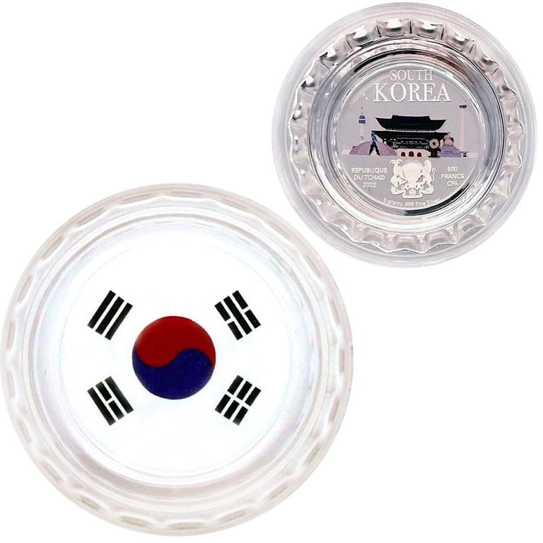 新品未使用　SILVER999 純銀　おちょこ　工芸品　韓国　保証書付き 2022 Chad 6 Gram World Landmarks - South Korea Bottle Cap Proof