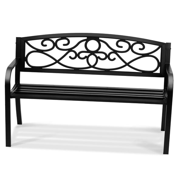 Durable Outdoor Sitting 50" Metal Bench for Outdoors, 550 lbs Load Capacity Garden Park Bench with Backrest & Armrests, for Patio Yard Front Porch