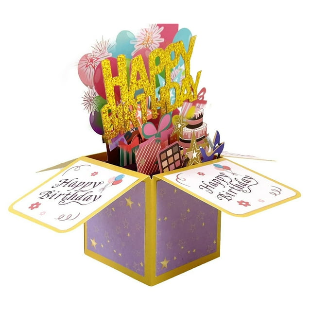 Flmtop Greeting Card Beautiful Eye-catching 3D Design Hollow Glitter Gift Giving Paper Three-dimensional Box Birthday Card Home Supply