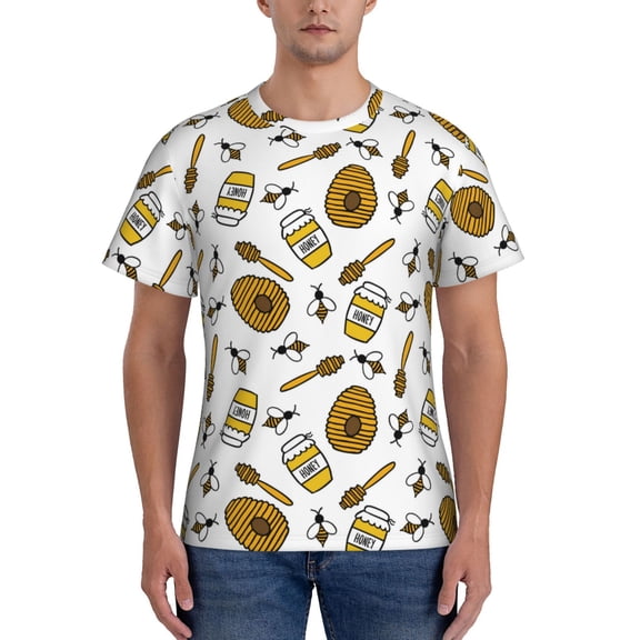 Vsdgher Honey Print Men's Dry Fit Mesh Athletic Shirts Moisture Wicking Tennis T-Shirt Tops