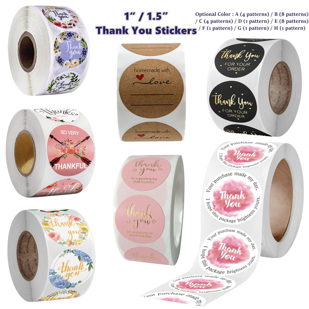 Thank You Stickers Roll， 10 Designs 1.5 Thank You Stickers Roll for Business 500 Pcs Thank You Labels for Gifts Bags Bubble Mailers & Bags Envelopes 