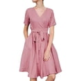 thumbnail image 1 of Vestido Vestido casual con cuello en V para mujer Algodón Lino Elegante Línea A Vestidos de playa (Rosa XL) Ygjytge Rosa T XL para Mujer, 1 of 9