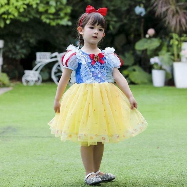 Robe Princesse Snow White Jaune pour Tout-Petites Filles Costume d'Halloween Déguisement