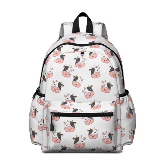 Cow and Face White Pattern Cute School Backpack with Padded Back and Adjustable Shoulder Straps 13.4"x11"x4.7"