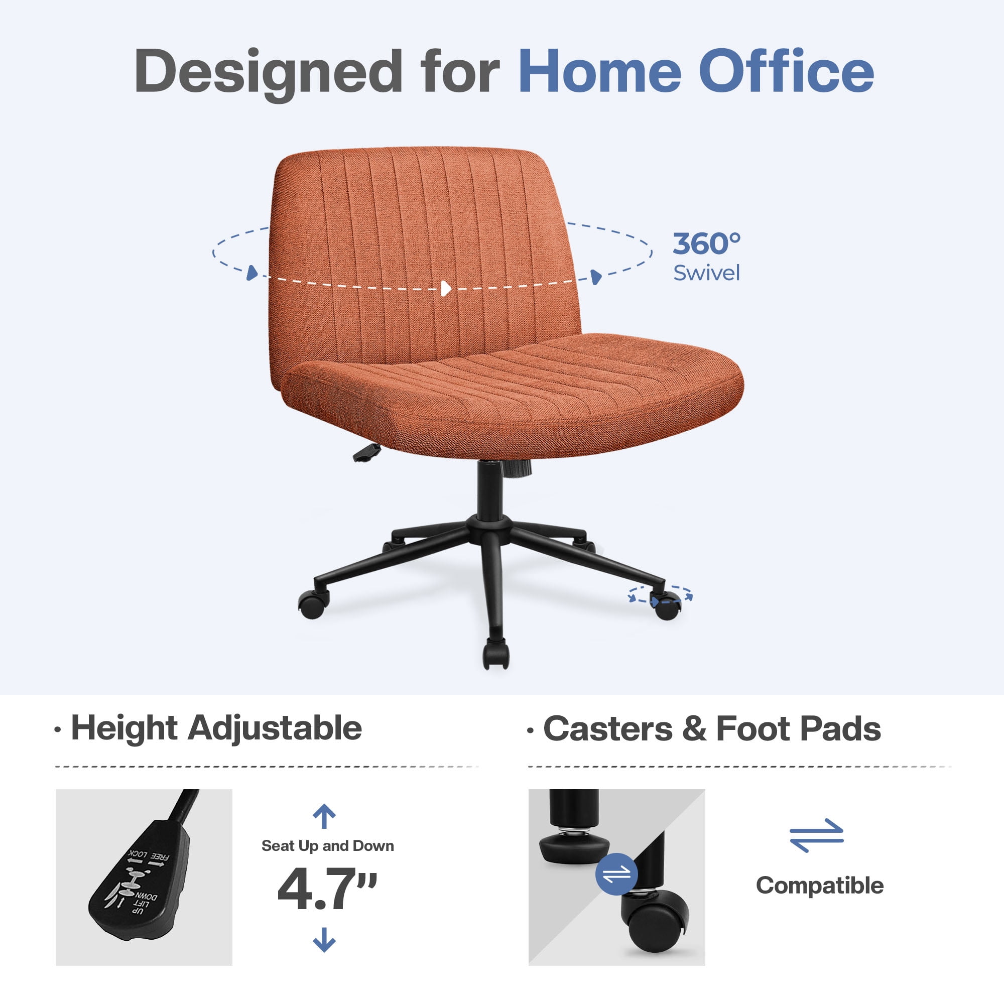 Celtoss Criss Cross Home Office Chair, Armless Swivel Task Computer Chair No Wheels, in Fabric, Vanity Style, Brown
