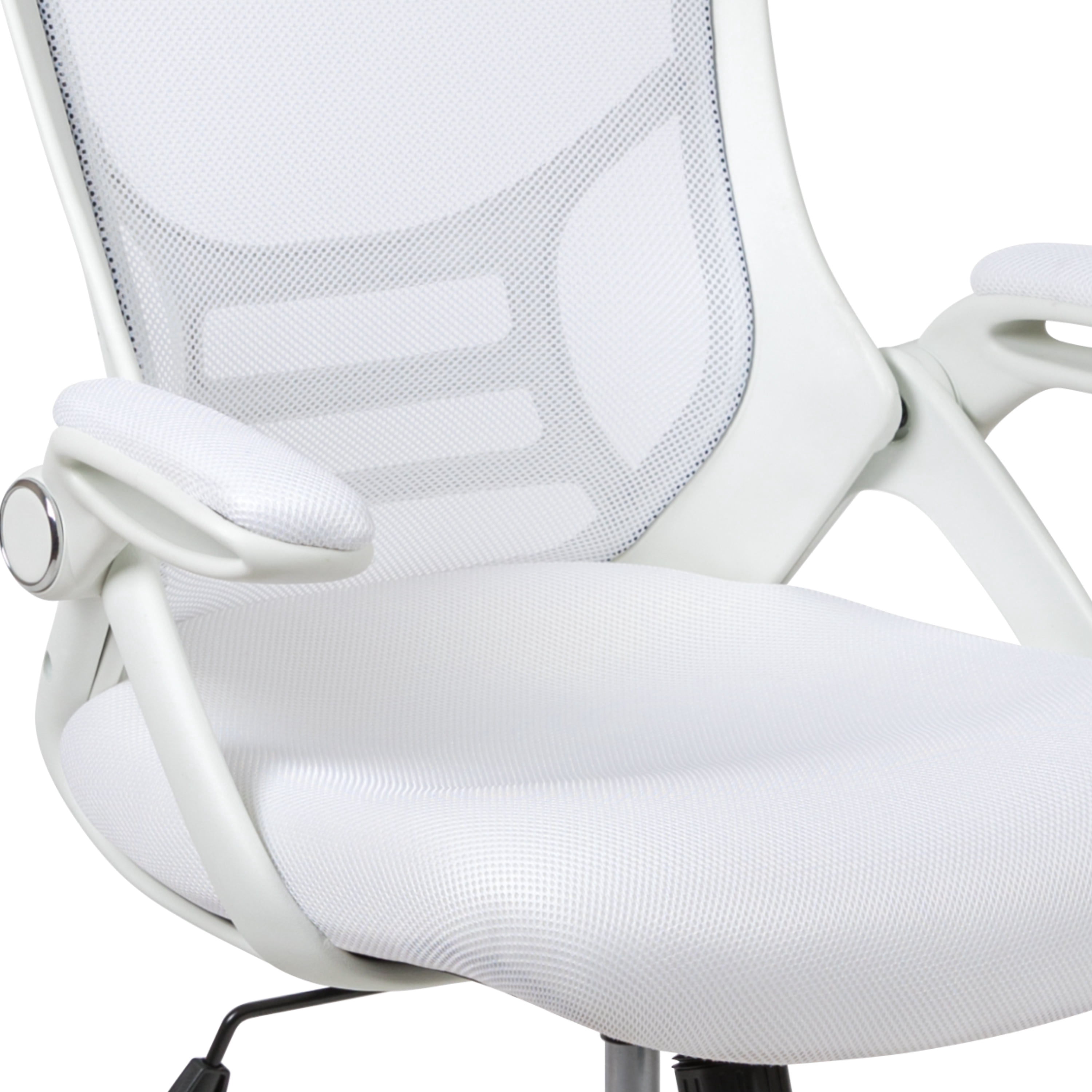 Emma + Oliver High Back White Mesh Ergonomic Office Chair with White Frame and Flip-up Arms