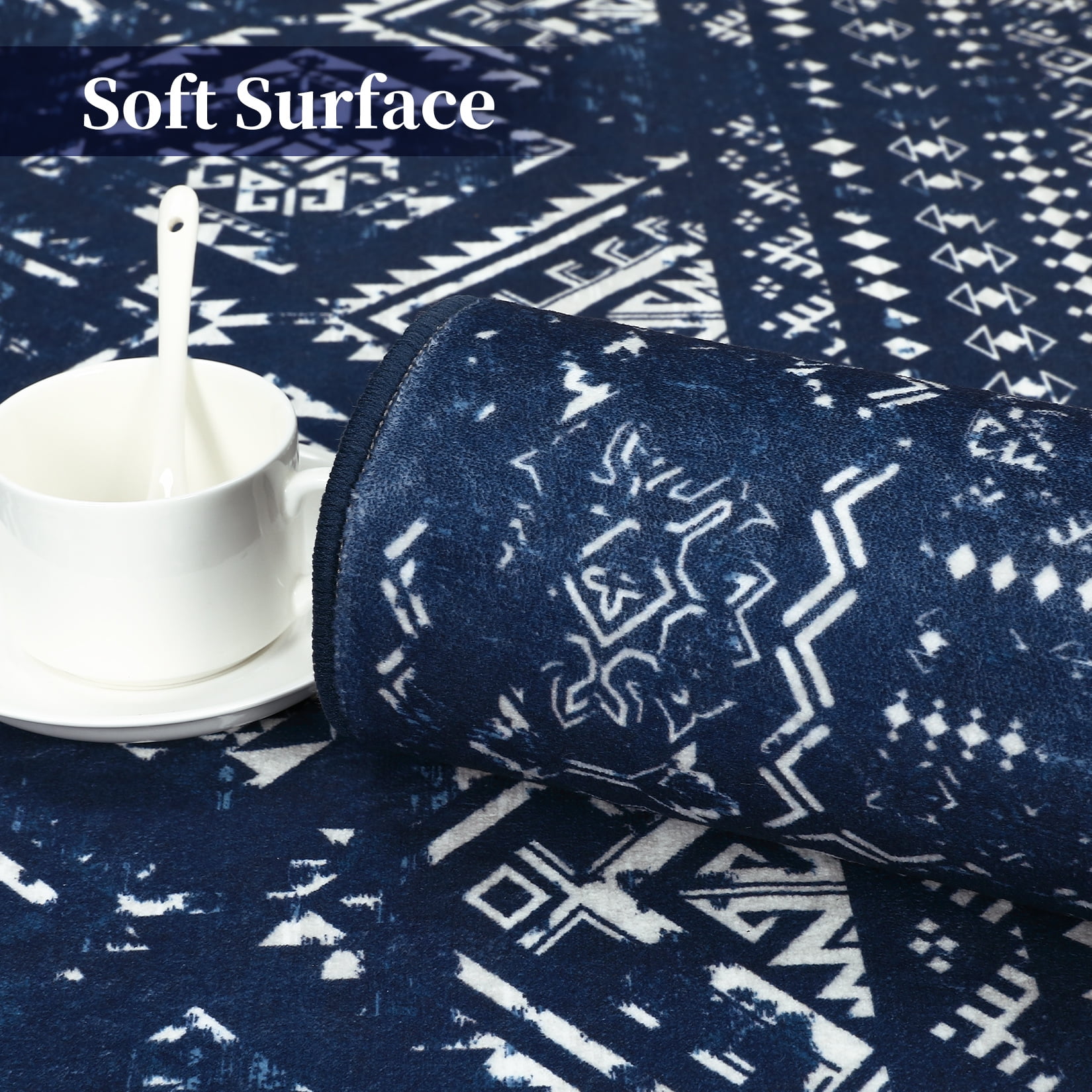 HOMERRY Area Rug 5' x 7' Modern Moroccan Distressed Area Rug for Dining Room Washable Soft Indoor Floor Carpet, Navy