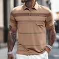 thumbnail image 2 of Mens Striped Polo Shirt Button Collared Short Sleeved Business Top with Pocket Slim Fit Comfortable Trendy Casual Mens T-Shirts, 2 of 6