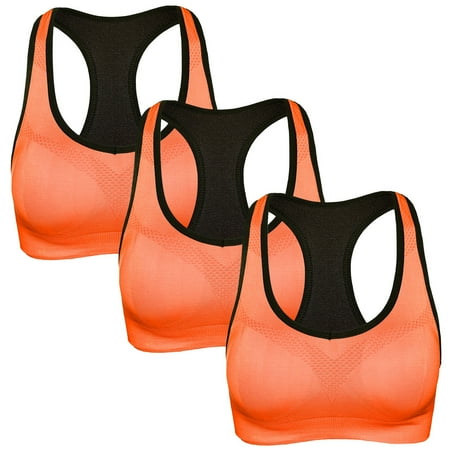 

Follure Ladies casual underwear bra 3PC Women Racerback Sports Bras - High Workout Activewear Bra Orange L