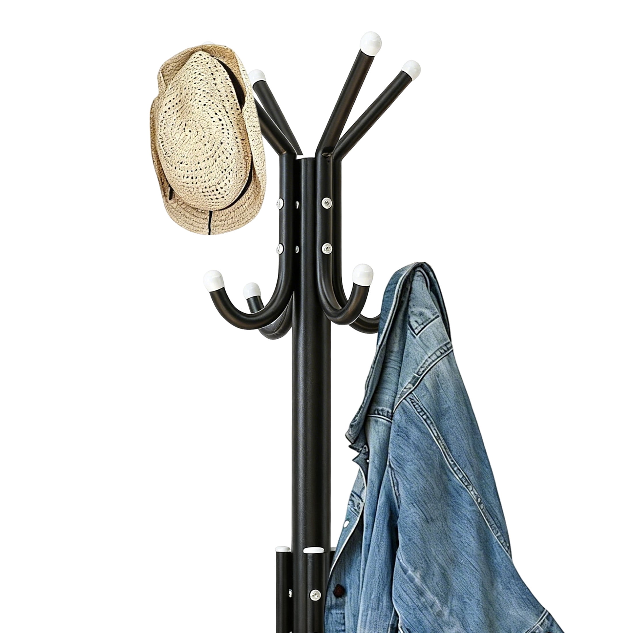 GARITIN Coat Rack Freestanding with 12 Hooks, Heavy Duty Coat Tree for Entryway Bedroom Corner Hall, Black