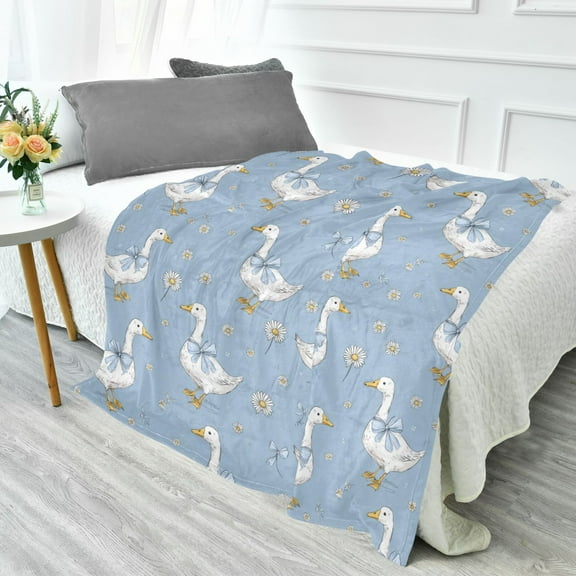 70x55 Inches Glow in The Dark Blanket Cozy Throw Camping Blankets for Home and Outdoor Use Cute Geese and Daisies