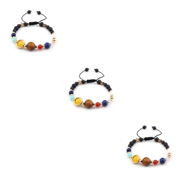 Justharion Solar Systems Bracelet Stylish Unisex Handmade Elastic Replacement Decorative Bangle Jewelry Ornament Birthday Gift Type 3 3PCS