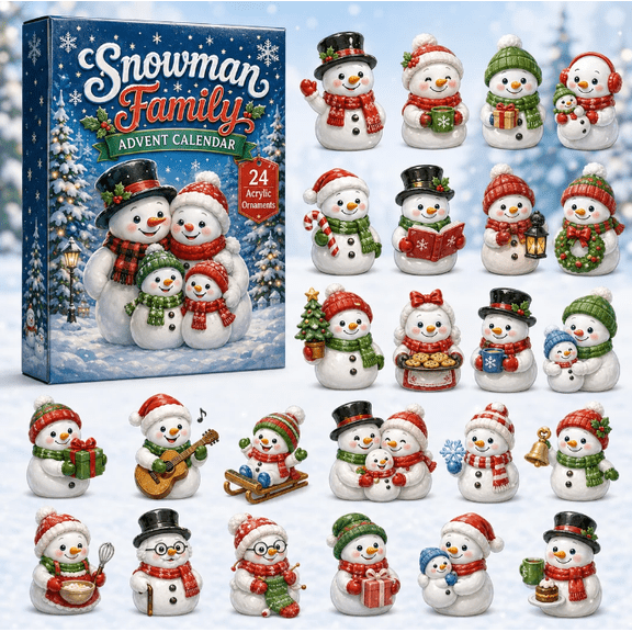 Snowman Family Advent Calendar 2026 - 24-Day Festive Countdown, Acrylic Charms Blind Box - Gift For Family Members & Ornaments for Christmas Tree Festive Holiday