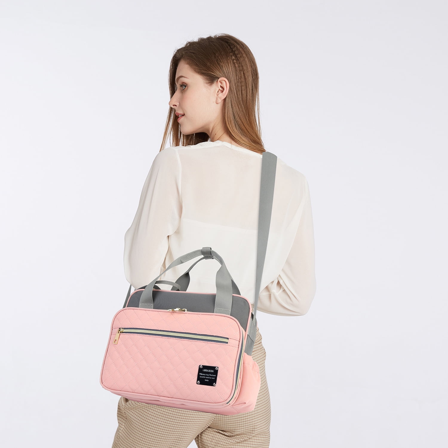 Small Diaper Bags, Girl Pink Tote Bag with Durable and Fashionable Fabric, Women Changing Bags fit for All essential items for Baby Shows Gifts