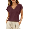 thumbnail image 4 of Womens Summer Tops Cap Short Sleeve Crop V Neck T Shirts Boxy Casual Basic Summer Tee(Brown,M), 4 of 4