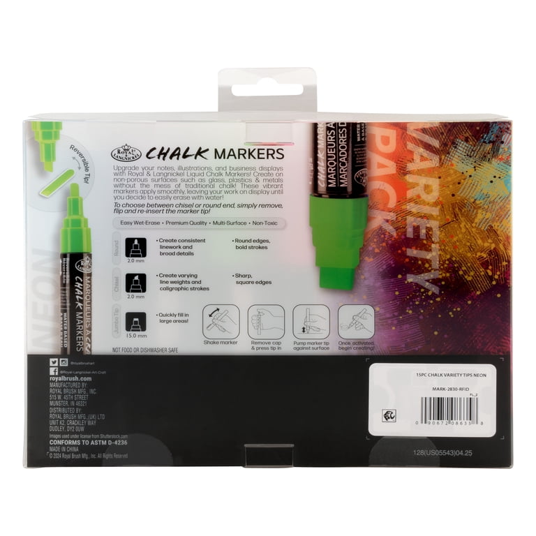 Royal & Langnickel - 15pc Neon Chalk Marker Variety Set, 2MM and
