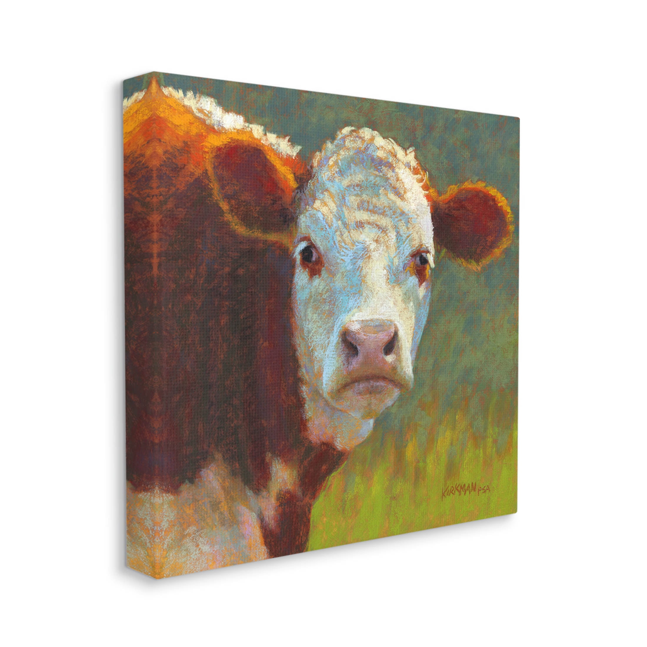Rural Wildlife Cow Portrait Animals & Insects Painting Gallery Wrapped Canvas Print Wall Art