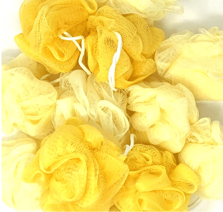 12 YELLOW Bath or Shower Sponge Loofahs Pouf Small Mesh Assorted Colors WHOLESALE BULK LOT