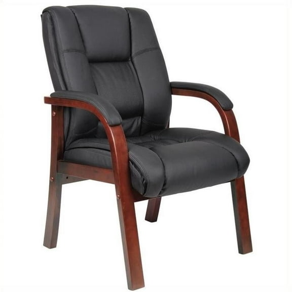 Kingfisher Lane Modern Fabric/Wood Mid Back Guest Chair in Black/Cherry