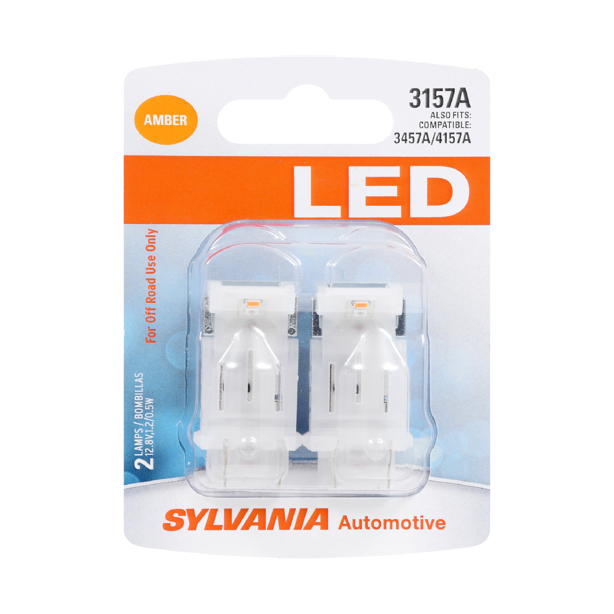 Sylvania 3157A Amber LED Automotive Mini Bulb, Pack of 2.