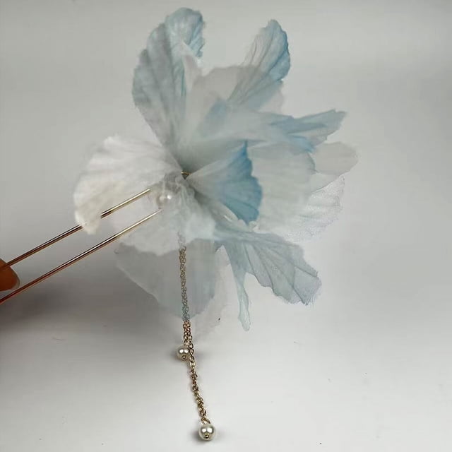 Adornos para el pelo con flores de seda modernas de Super Fairy, gasa multicapa, horquilla para el pelo con flecos en forma de U, para la cabeza de Marubeni dulce Mori