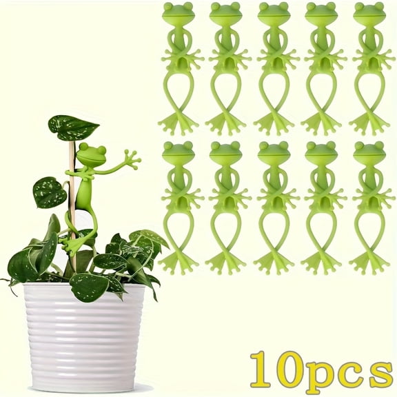 LeeiZy 10 Pack Cute Frog Plant Support Stand – Green Stable Holder for Potted Plants, Garden Decor & Indoor Potted Planter