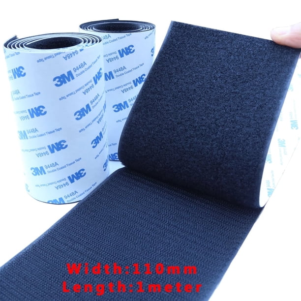 Velcro Negro Multiusos con Respaldo Pegajoso - 11 Cm (4,3") x 1 M de Alta Temperatura Resistente para Usos Pesados