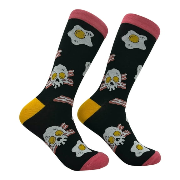 Bacon and Eggs Skull Socks Funny Sarcastic Breakfast Graphic Novelty Footwear for Men