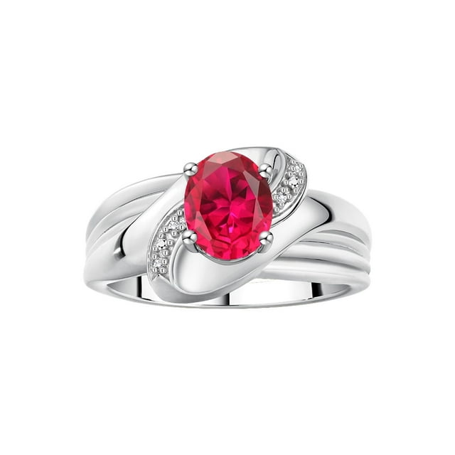 RYLOS Bagues pour Femmes Bague en Or Blanc 14K Pierre Précieuse Ovale 9X7MM et Diamants Design Classique Rubis de Juillet Bijoux pour Femmes Taille 5