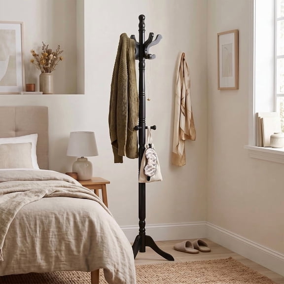 LIVIZA Solid Wood Hall Tree with 11 Hooks and 3 Height Options, Freestanding Coat Rack for Bedroom, Entryway, Living Room
