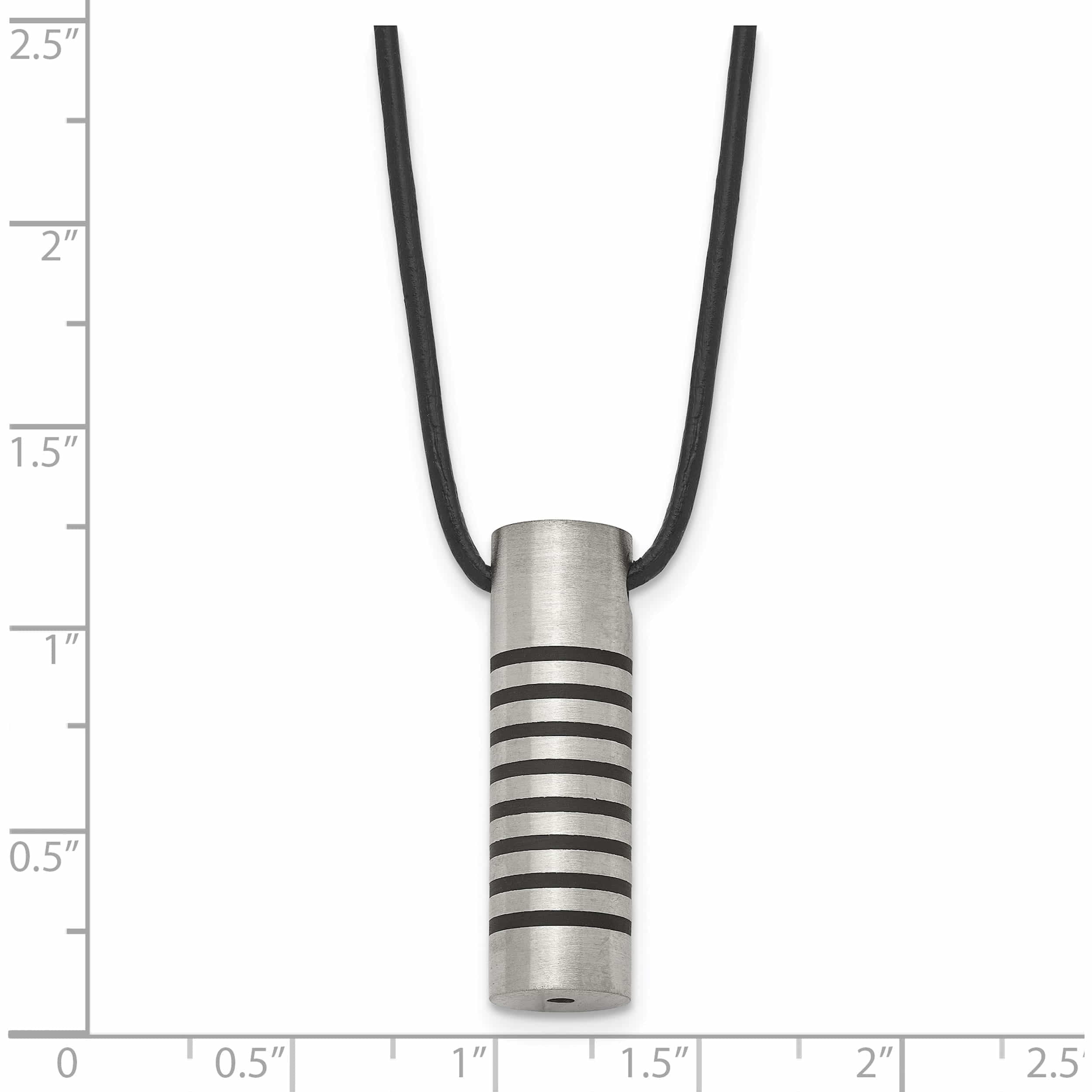 Stainless Steel Cylinder With Black Rubber 18In Leather Cord Necklace Made In China -Jewelry By Sweet Pea