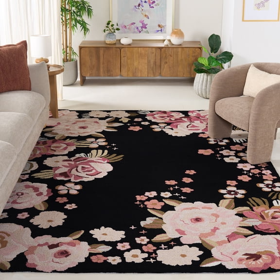 SAFAVIEH Jardin Denton Floral Area Rug, Black/Pink, 8' x 10'