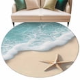 thumbnail image 2 of 8ft Round Rug, Beach Coastal Non-Skid Rubber Backing Large Area Rugs - Living Room Bedroom Home Office, Summer Nautical Starfish Aqua Beige Indoor Floor Mat Carpets Washable Rug, 2 of 9