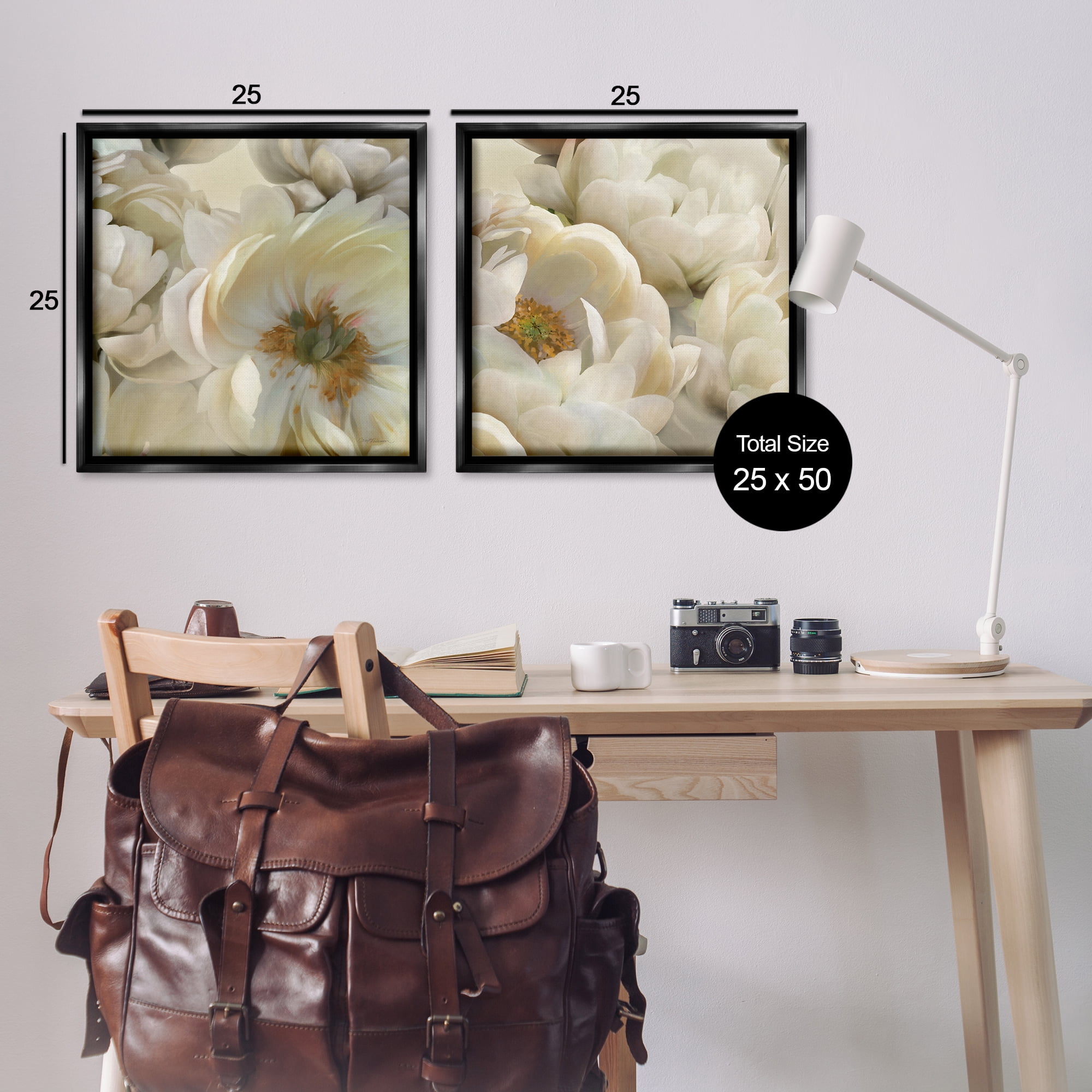 Stupell Industries White Peonies Serenity Floral & Botanical Painting Black Floater Framed Canvas Art Print Wall Art, 25 x 25, Set of 2
