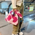 thumbnail image 3 of Qarigey Bolso de mano esponjoso con estampado de flores y corazones, elegante de felpa, adecuado para varias ocasiones, gran capacidad Bolsas de mensajero y de hombro, 3 of 6
