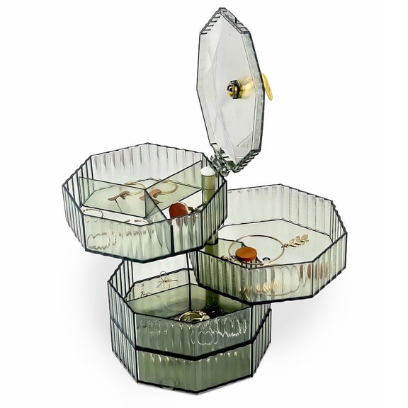 TSV Rotating Jewelry Storage Organizer, 4-Layer Acrylic Jewelry Box for Earrings Necklaces, Great Gifts for Women, Valentines Day Gift